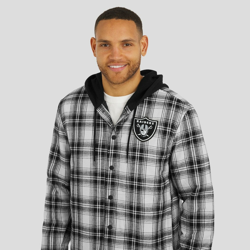 Fanatics Las Vegas Raiders NFL x Darius Rucker Collection Plaid Flannel Quilted Full-Snap Hooded Shacket Black