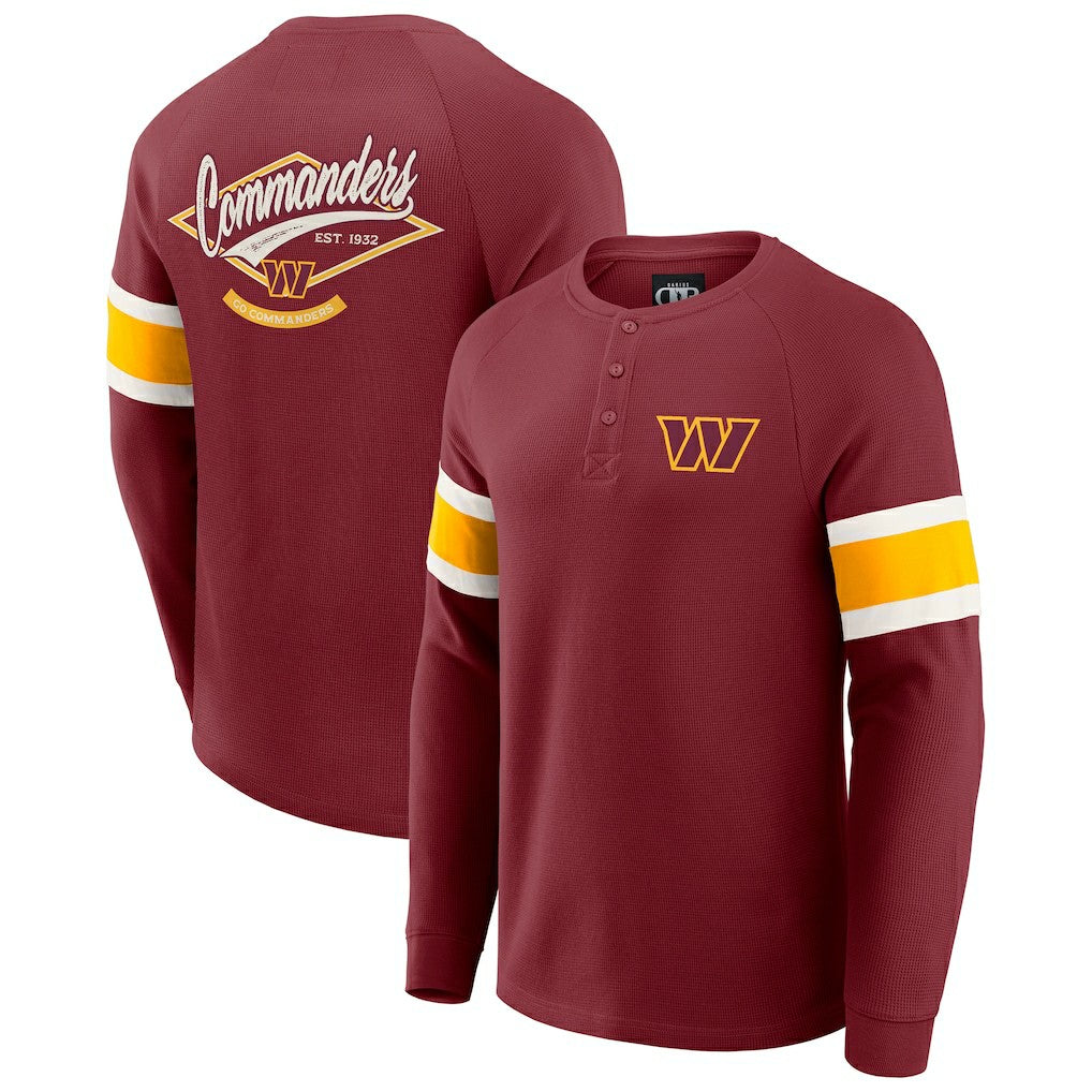 Fanatics Washington Commanders Darius Rucker Collection Waffle-Knit Raglan Long Sleeve Henley T-Shirt Burgundy