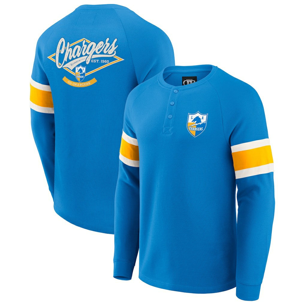 Fanatics Los Angeles Chargers Darius Rucker Collection Waffle-Knit Raglan Long Sleeve Henley T-Shirt Powder Blue