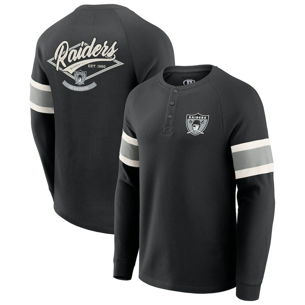 Fanatics Las Vegas Raiders Darius Rucker Collection Waffle-Knit Raglan Long Sleeve Henley T-Shirt Black