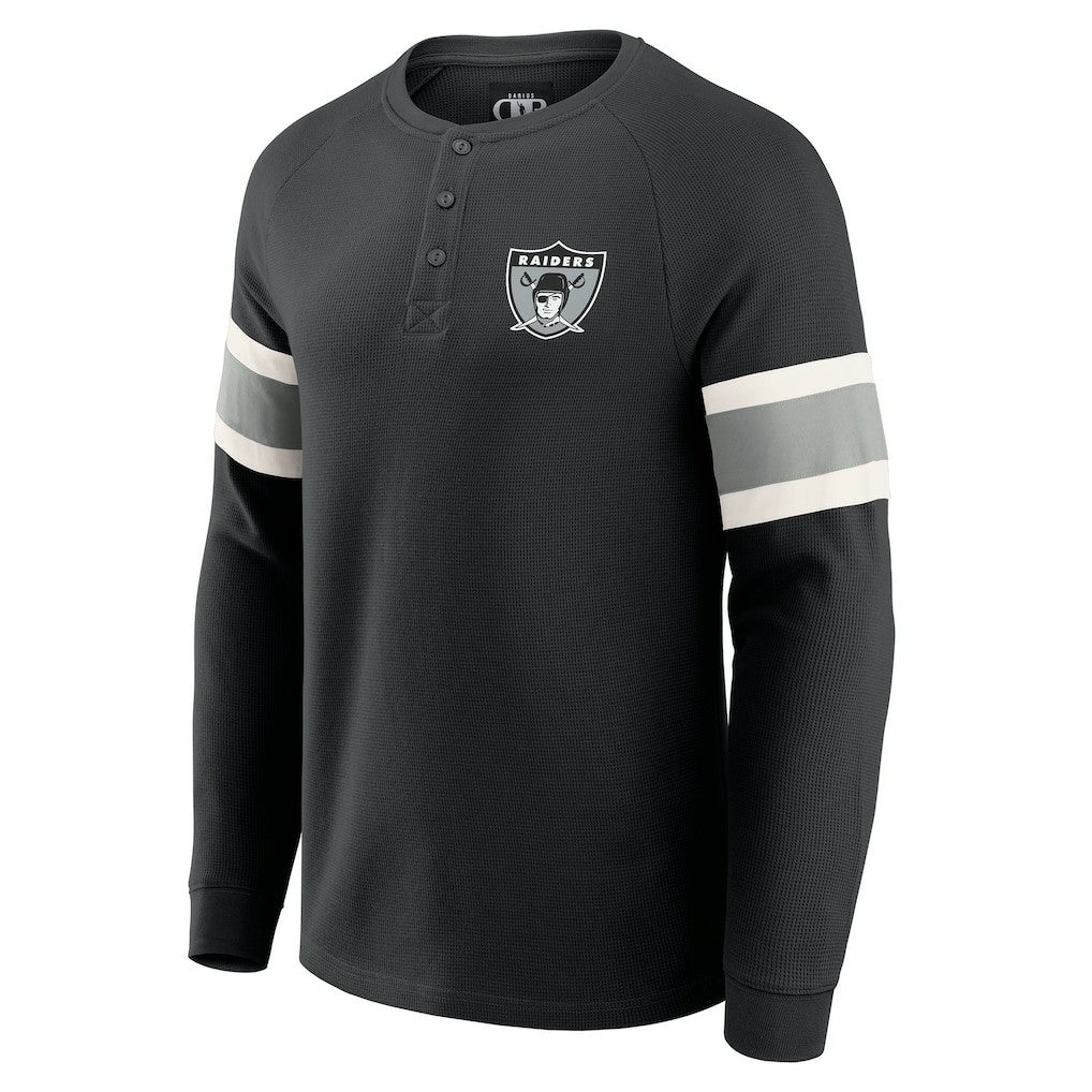 Fanatics Las Vegas Raiders Darius Rucker Collection Waffle-Knit Raglan Long Sleeve Henley T-Shirt Black