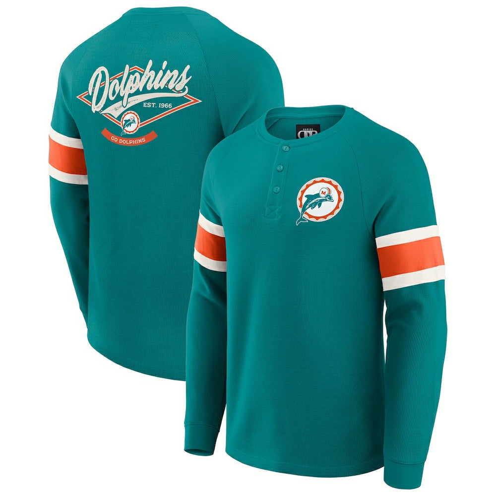Fanatics Miami Dolphins Darius Rucker Collection Waffle-Knit Raglan Long Sleeve Henley T-Shirt Aqua
