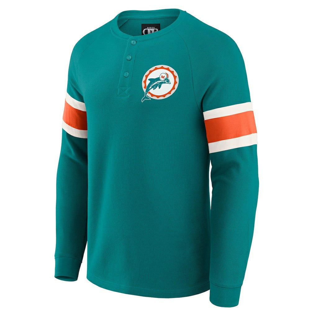 Fanatics Miami Dolphins Darius Rucker Collection Waffle-Knit Raglan Long Sleeve Henley T-Shirt Aqua