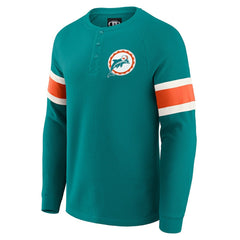 Fanatics Miami Dolphins Darius Rucker Collection Waffle-Knit Raglan Long Sleeve Henley T-Shirt Aqua