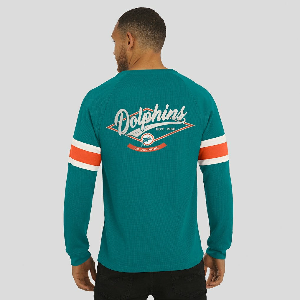Fanatics Miami Dolphins Darius Rucker Collection Waffle-Knit Raglan Long Sleeve Henley T-Shirt Aqua