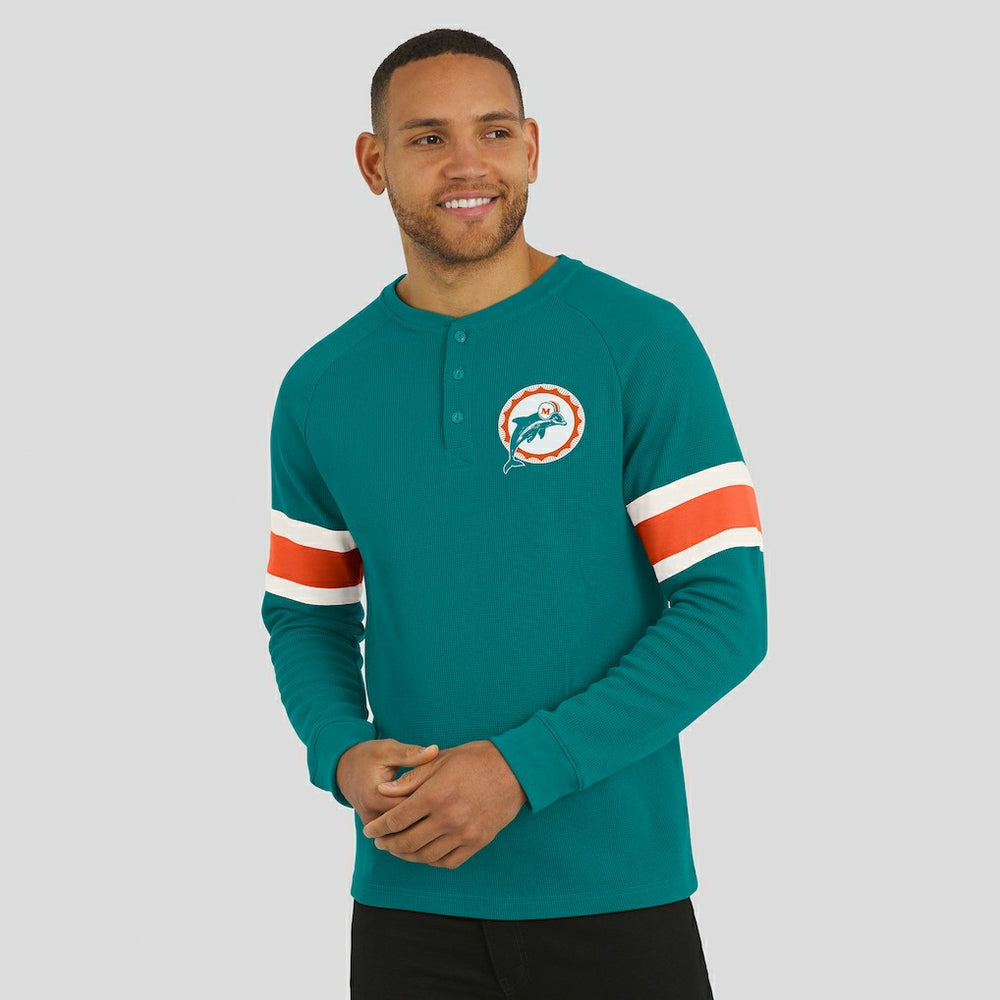 Fanatics Miami Dolphins Darius Rucker Collection Waffle-Knit Raglan Long Sleeve Henley T-Shirt Aqua