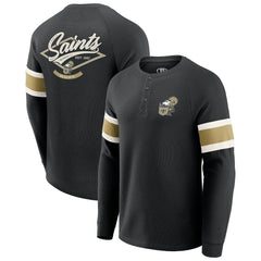 Fanatics New Orleans Saints Darius Rucker Collection Waffle-Knit Raglan Long Sleeve Henley T-Shirt Black