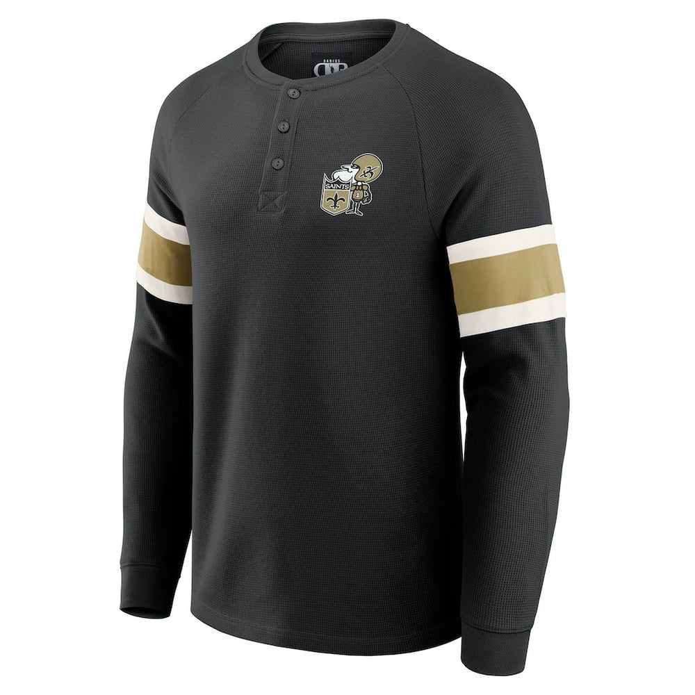 Fanatics New Orleans Saints Darius Rucker Collection Waffle-Knit Raglan Long Sleeve Henley T-Shirt Black