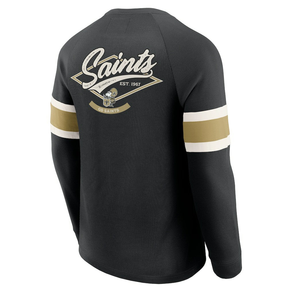 Fanatics New Orleans Saints Darius Rucker Collection Waffle-Knit Raglan Long Sleeve Henley T-Shirt Black