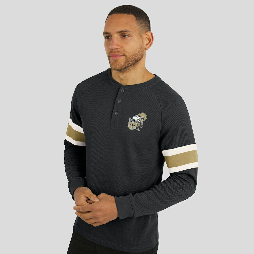 Fanatics New Orleans Saints Darius Rucker Collection Waffle-Knit Raglan Long Sleeve Henley T-Shirt Black