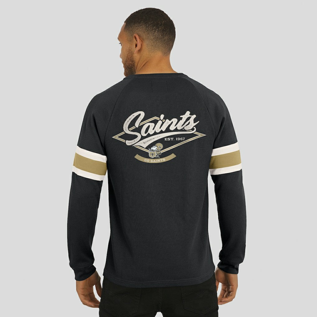 Fanatics New Orleans Saints Darius Rucker Collection Waffle-Knit Raglan Long Sleeve Henley T-Shirt Black