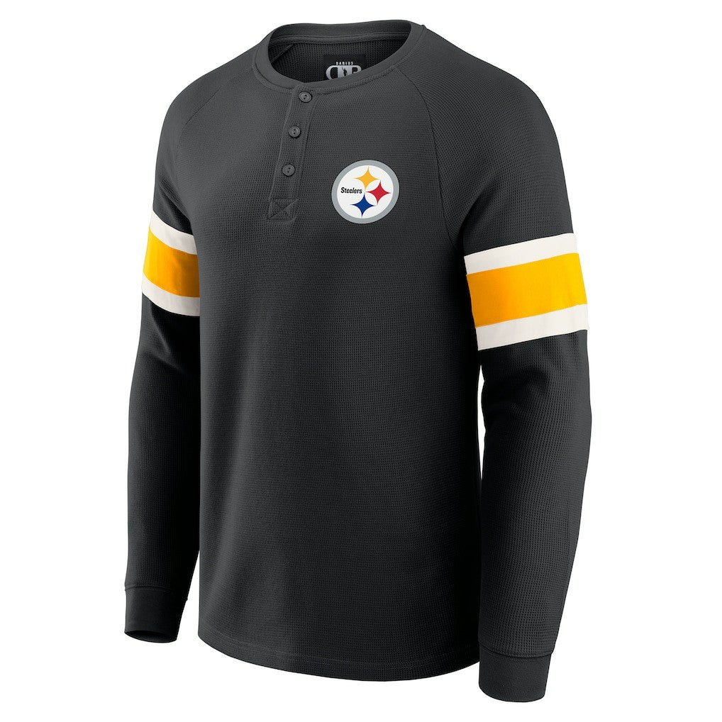 Fanatics Pittsburgh Steelers Darius Rucker Collection Waffle-Knit Raglan Long Sleeve Henley T-Shirt Black