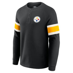 Fanatics Pittsburgh Steelers Darius Rucker Collection Waffle-Knit Raglan Long Sleeve Henley T-Shirt Black