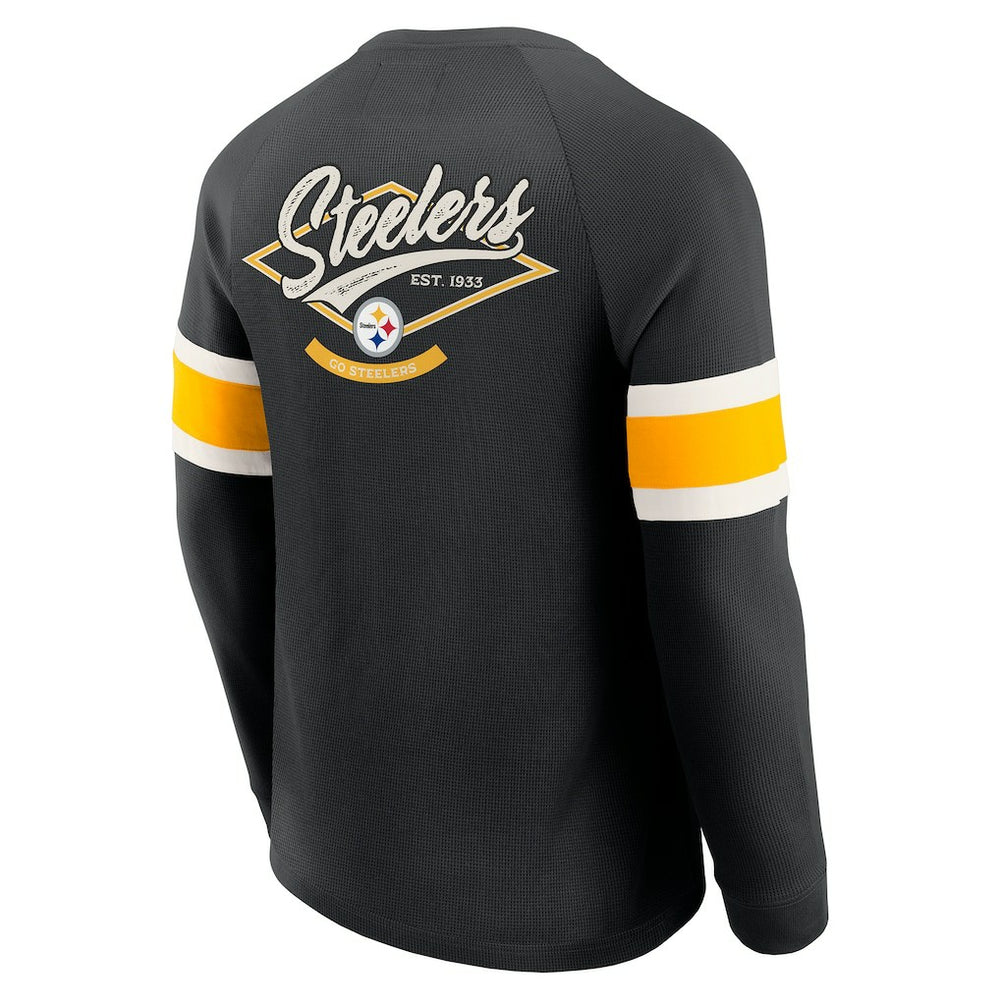 Fanatics Pittsburgh Steelers Darius Rucker Collection Waffle-Knit Raglan Long Sleeve Henley T-Shirt Black