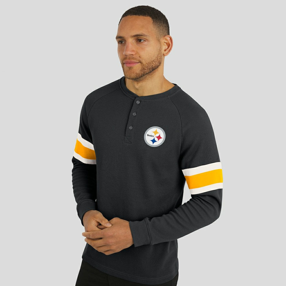 Fanatics Pittsburgh Steelers Darius Rucker Collection Waffle-Knit Raglan Long Sleeve Henley T-Shirt Black