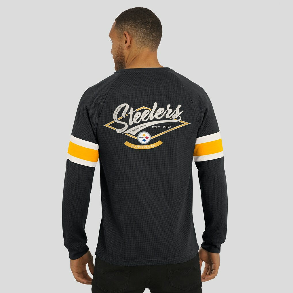 Fanatics Pittsburgh Steelers Darius Rucker Collection Waffle-Knit Raglan Long Sleeve Henley T-Shirt Black