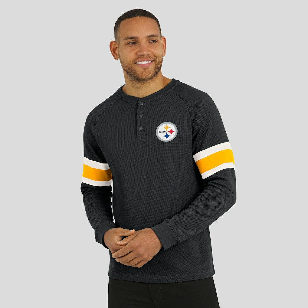 Fanatics Pittsburgh Steelers Darius Rucker Collection Waffle-Knit Raglan Long Sleeve Henley T-Shirt Black
