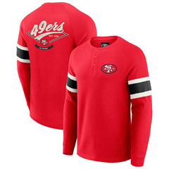 Fanatics San Francisco 49ers Darius Rucker Collection Waffle-Knit Raglan Long Sleeve Henley T-Shirt Scarlet