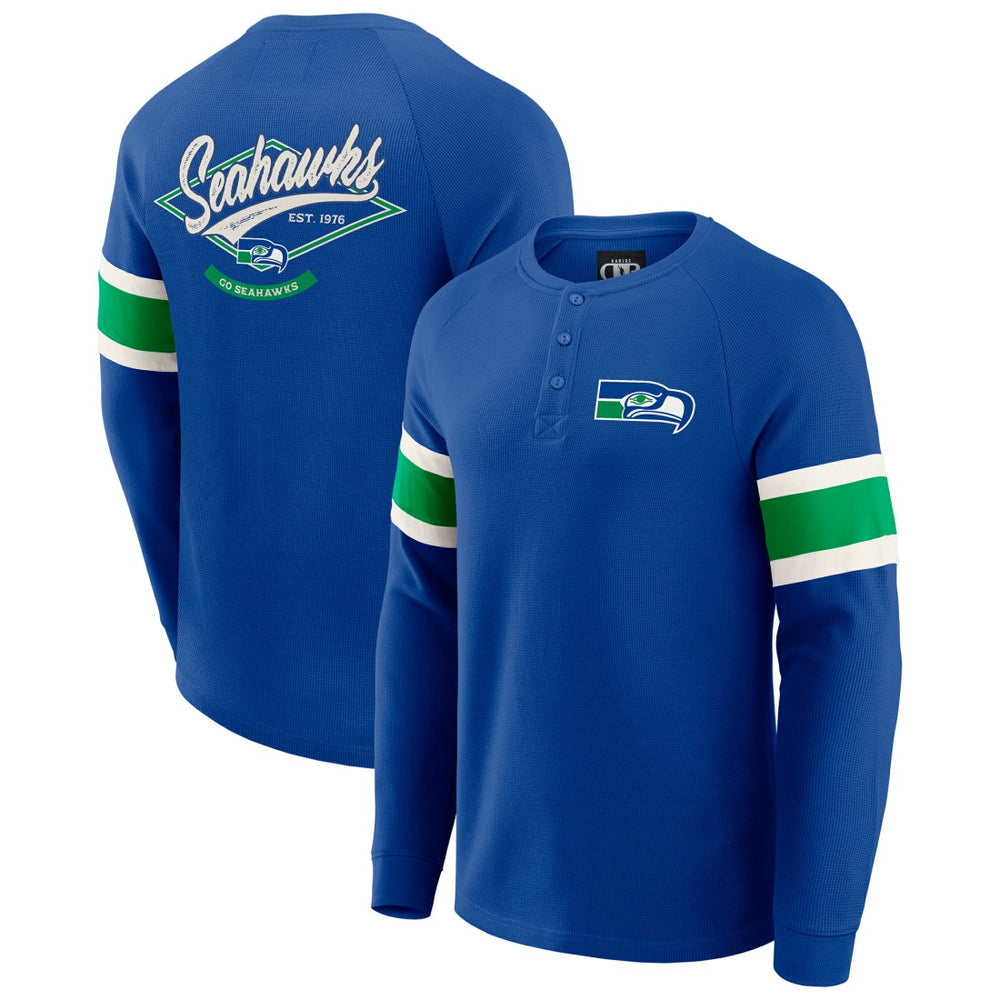 Fanatics Seattle Seahawks Darius Rucker Collection Waffle-Knit Raglan Long Sleeve Henley T-Shirt College Navy
