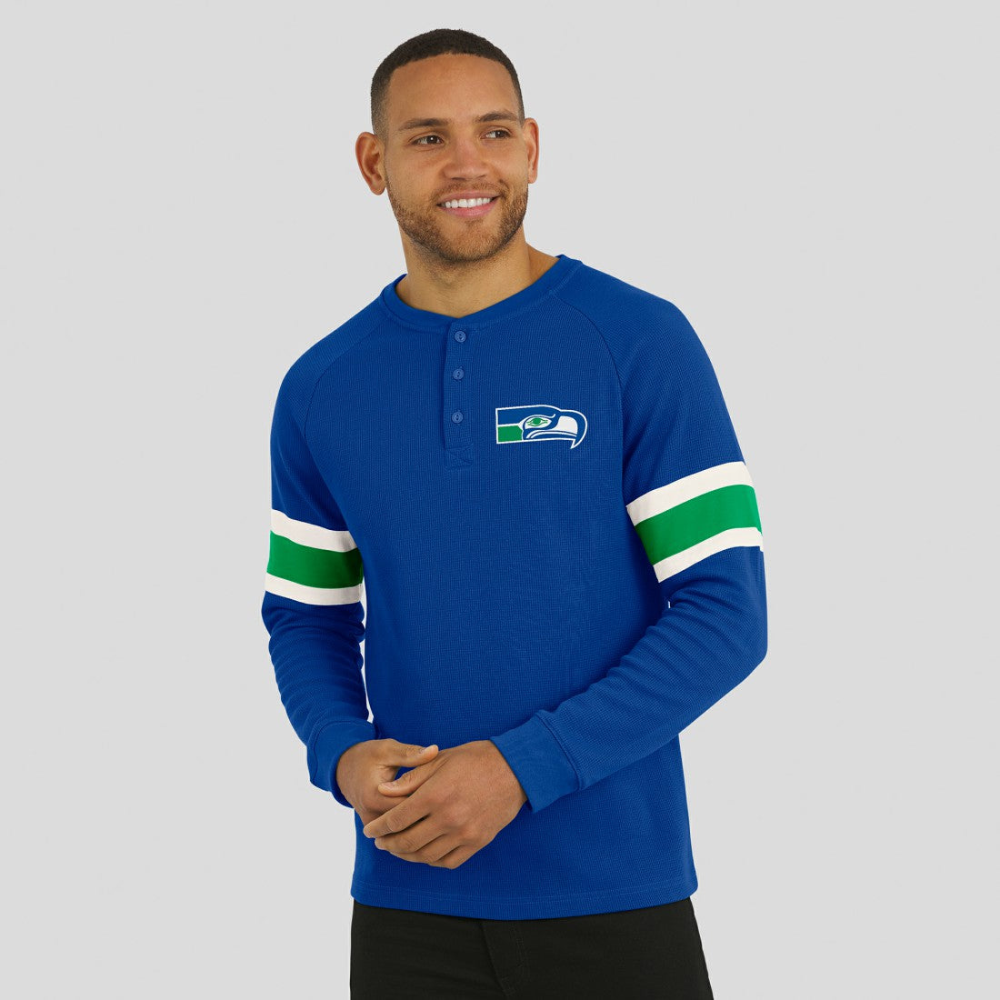 Fanatics Seattle Seahawks Darius Rucker Collection Waffle-Knit Raglan Long Sleeve Henley T-Shirt College Navy