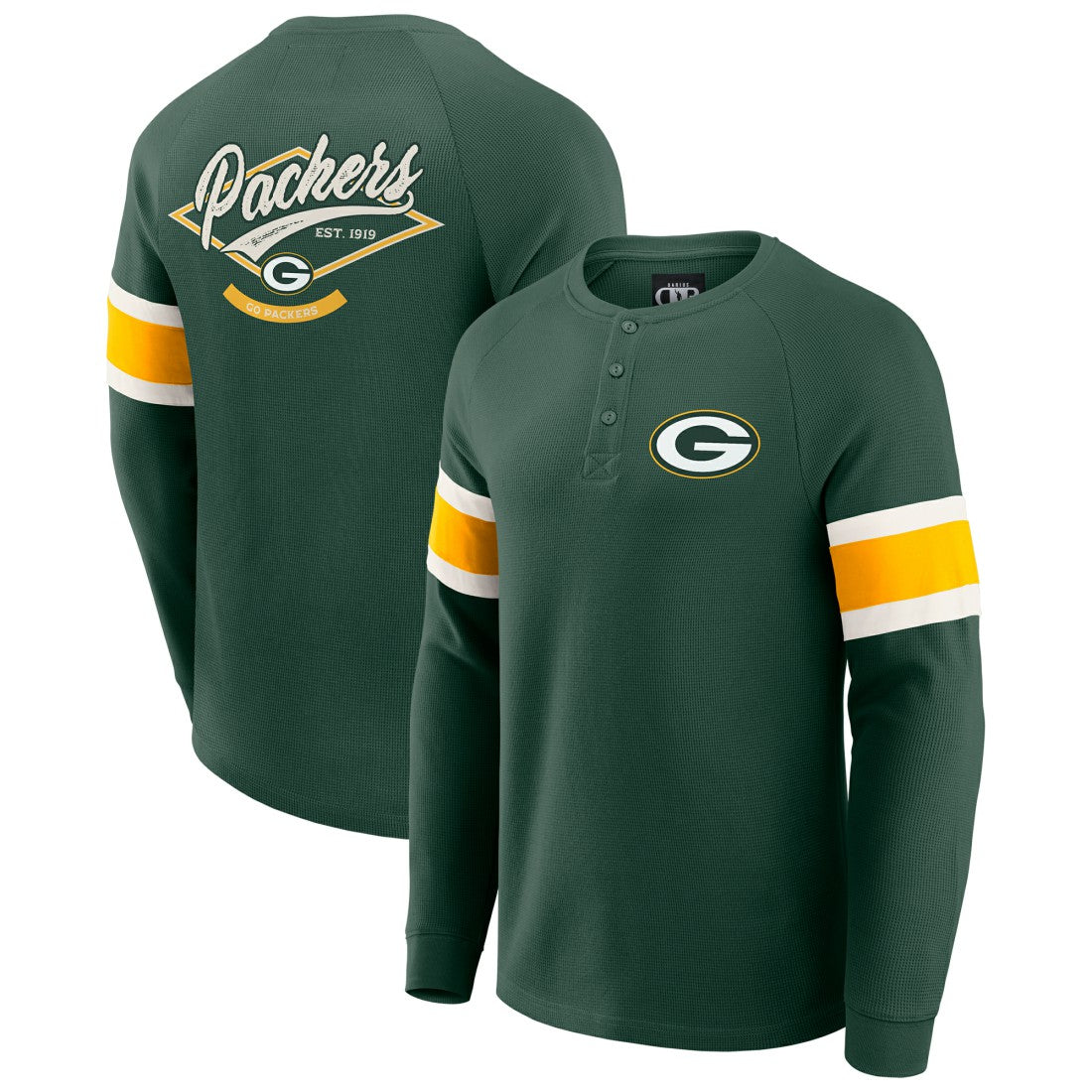 Fanatics Green Bay Packers Darius Rucker Collection Waffle-Knit Raglan Long Sleeve Henley T-Shirt Green