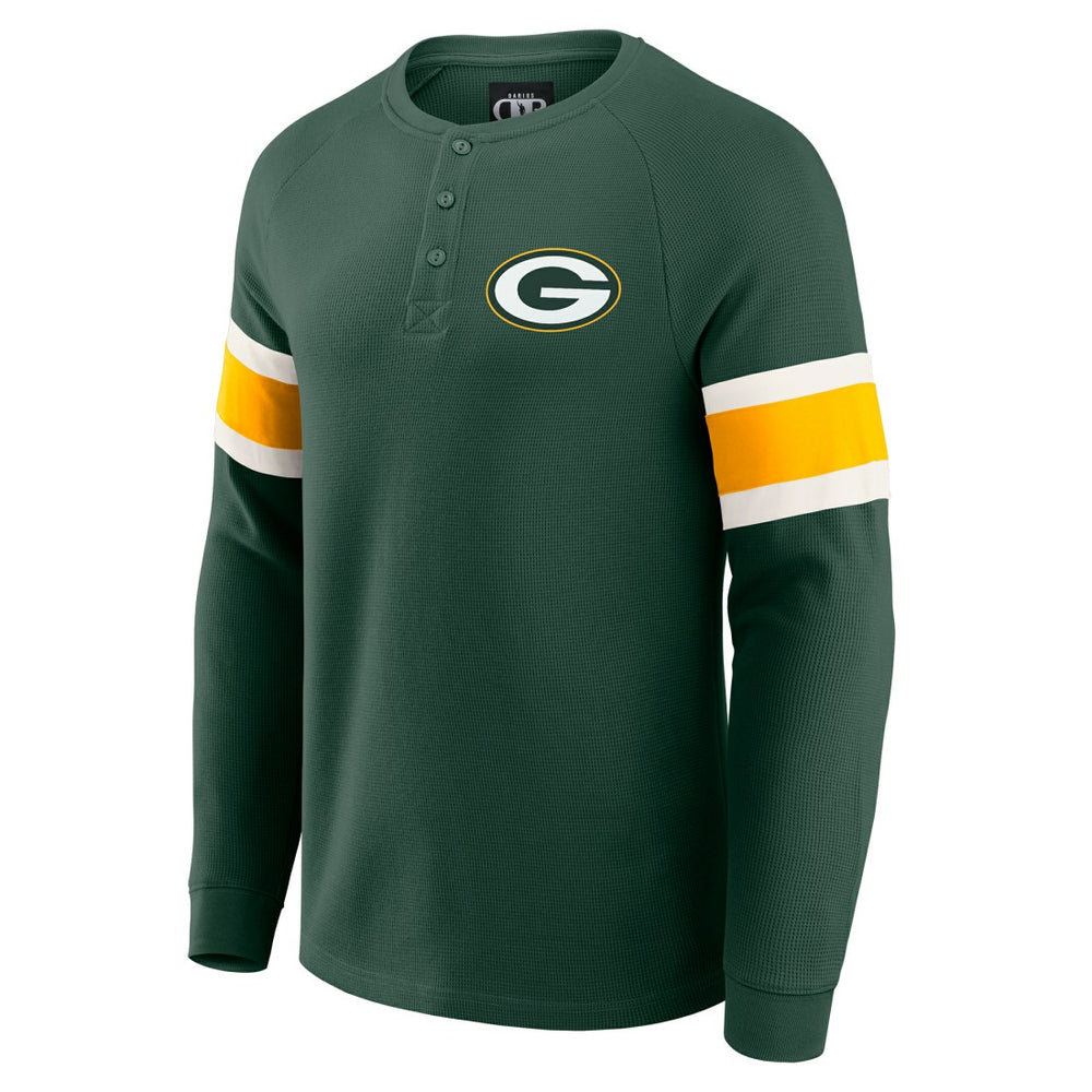 Fanatics Green Bay Packers Darius Rucker Collection Waffle-Knit Raglan Long Sleeve Henley T-Shirt Green