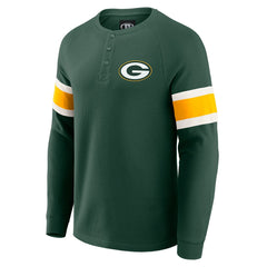 Fanatics Green Bay Packers Darius Rucker Collection Waffle-Knit Raglan Long Sleeve Henley T-Shirt Green