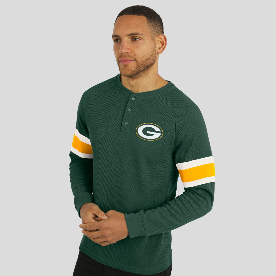 Fanatics Green Bay Packers Darius Rucker Collection Waffle-Knit Raglan Long Sleeve Henley T-Shirt Green