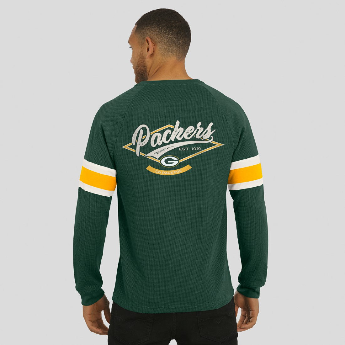 Fanatics Green Bay Packers Darius Rucker Collection Waffle-Knit Raglan Long Sleeve Henley T-Shirt Green