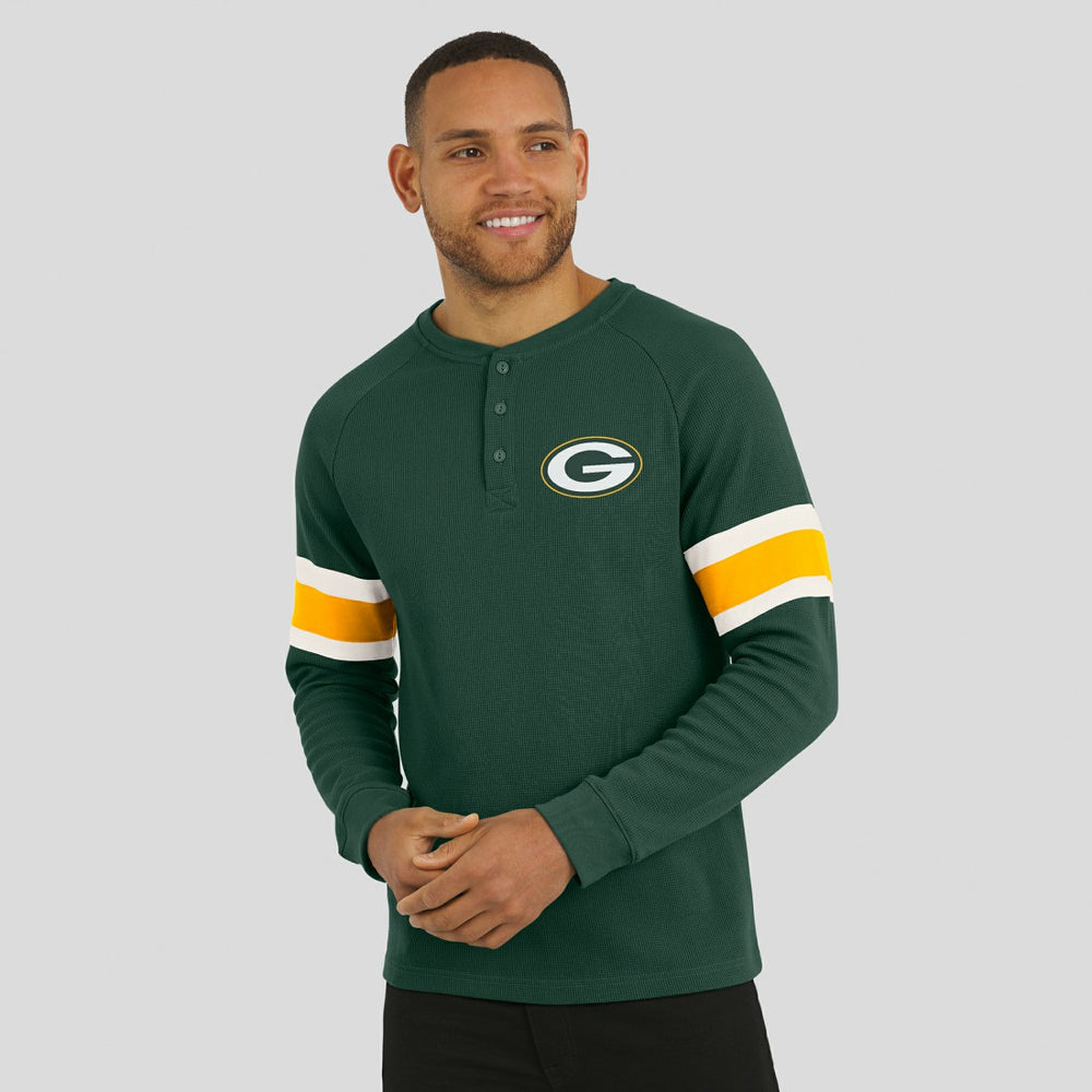 Fanatics Green Bay Packers Darius Rucker Collection Waffle-Knit Raglan Long Sleeve Henley T-Shirt Green