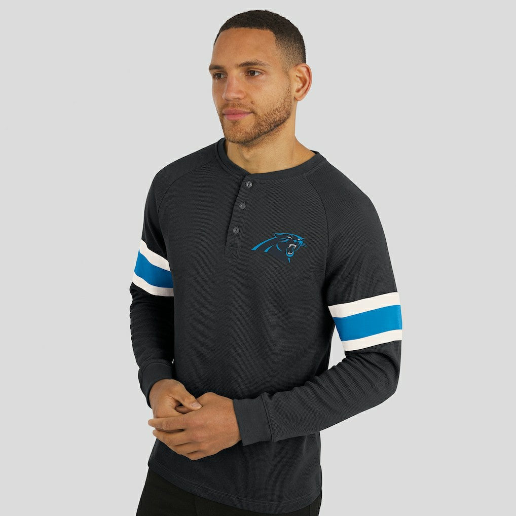 Fanatics Carolina Panthers Darius Rucker Collection Waffle-Knit Raglan Long Sleeve Henley T-Shirt Black