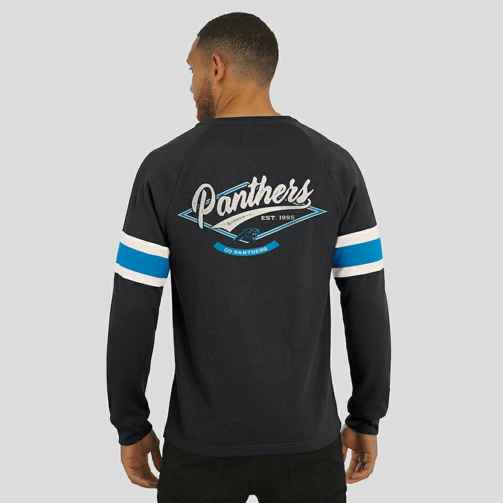 Fanatics Carolina Panthers Darius Rucker Collection Waffle-Knit Raglan Long Sleeve Henley T-Shirt Black