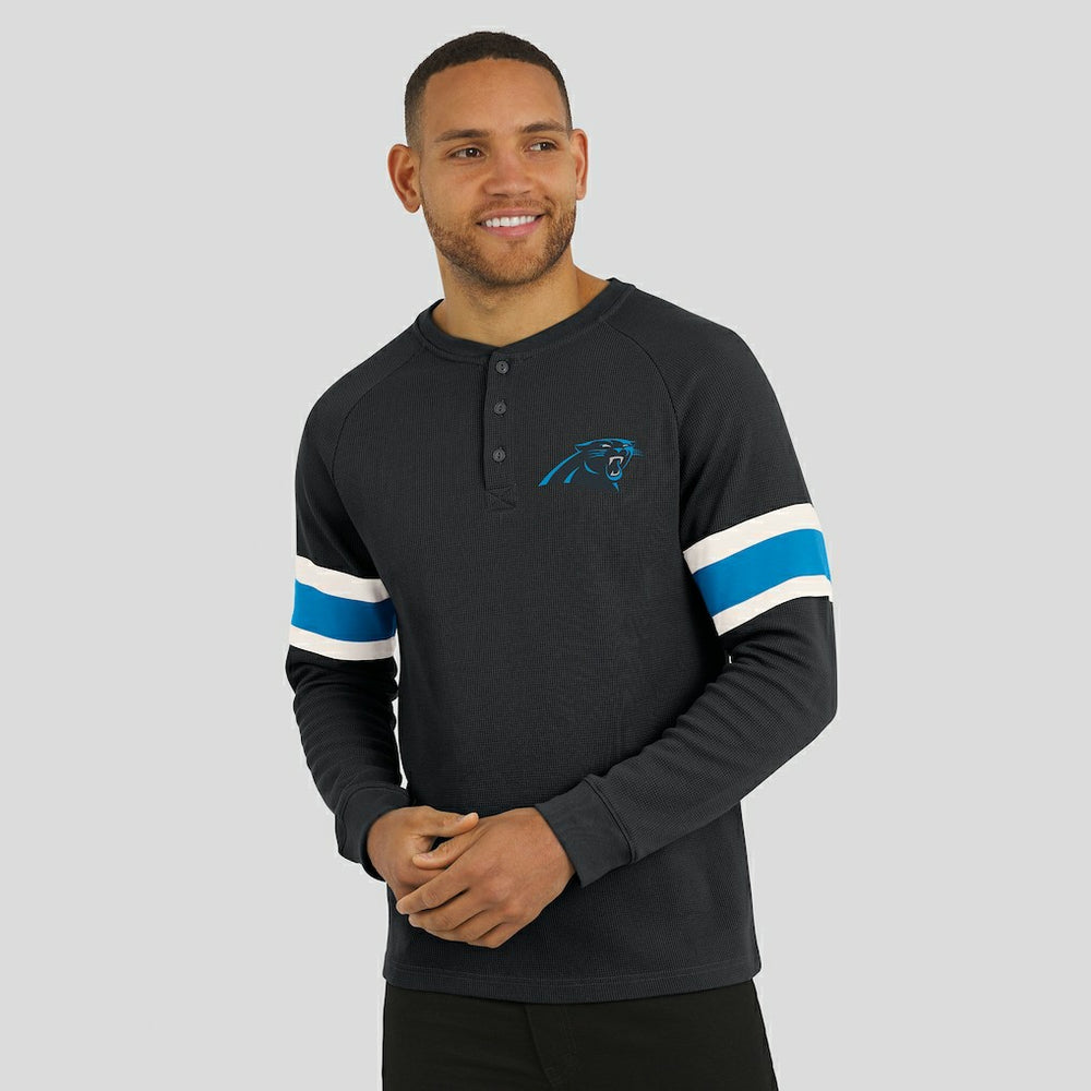 Fanatics Carolina Panthers Darius Rucker Collection Waffle-Knit Raglan Long Sleeve Henley T-Shirt Black