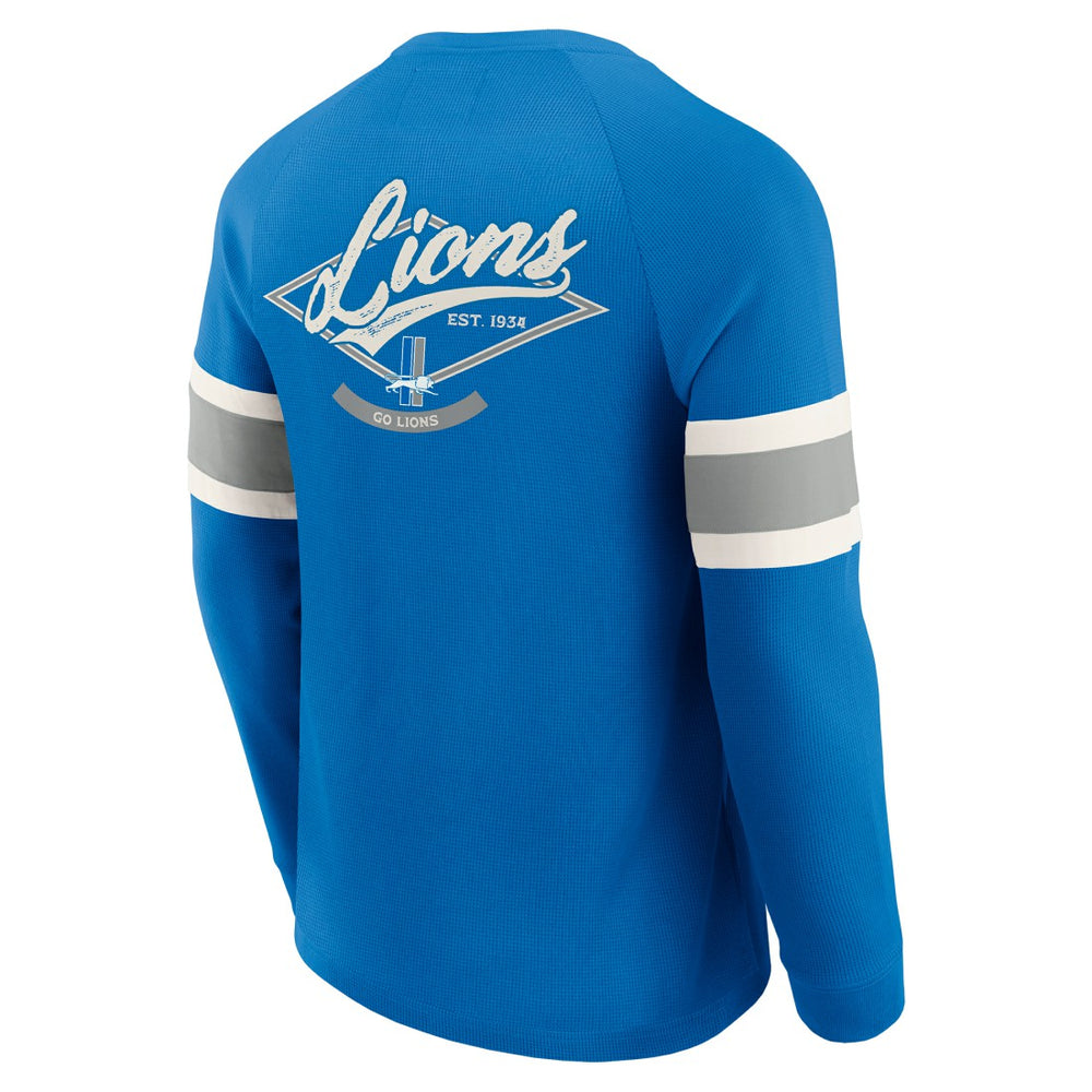 Fanatics Detroit Lions Darius Rucker Collection Waffle-Knit Raglan Long Sleeve Henley T-Shirt Blue