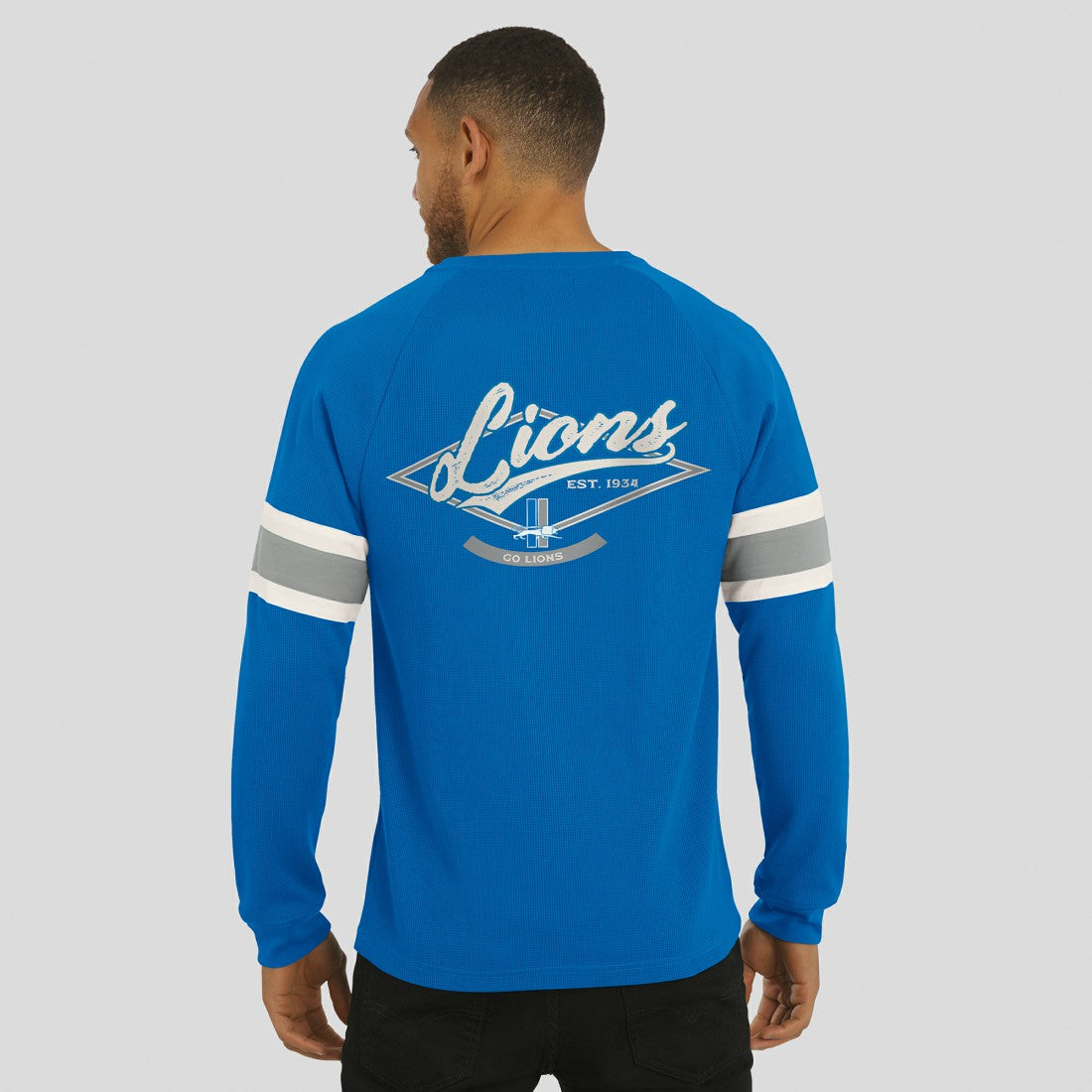 Fanatics Detroit Lions Darius Rucker Collection Waffle-Knit Raglan Long Sleeve Henley T-Shirt Blue