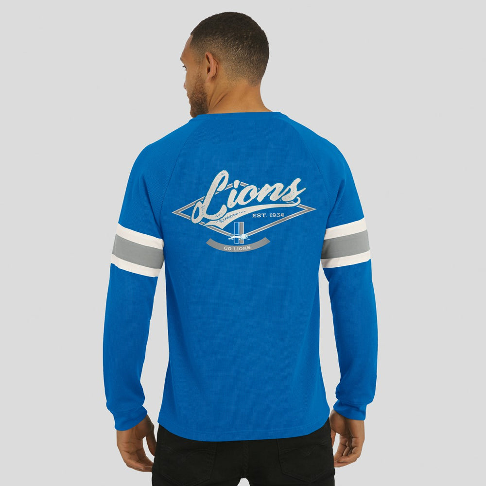 Fanatics Detroit Lions Darius Rucker Collection Waffle-Knit Raglan Long Sleeve Henley T-Shirt Blue