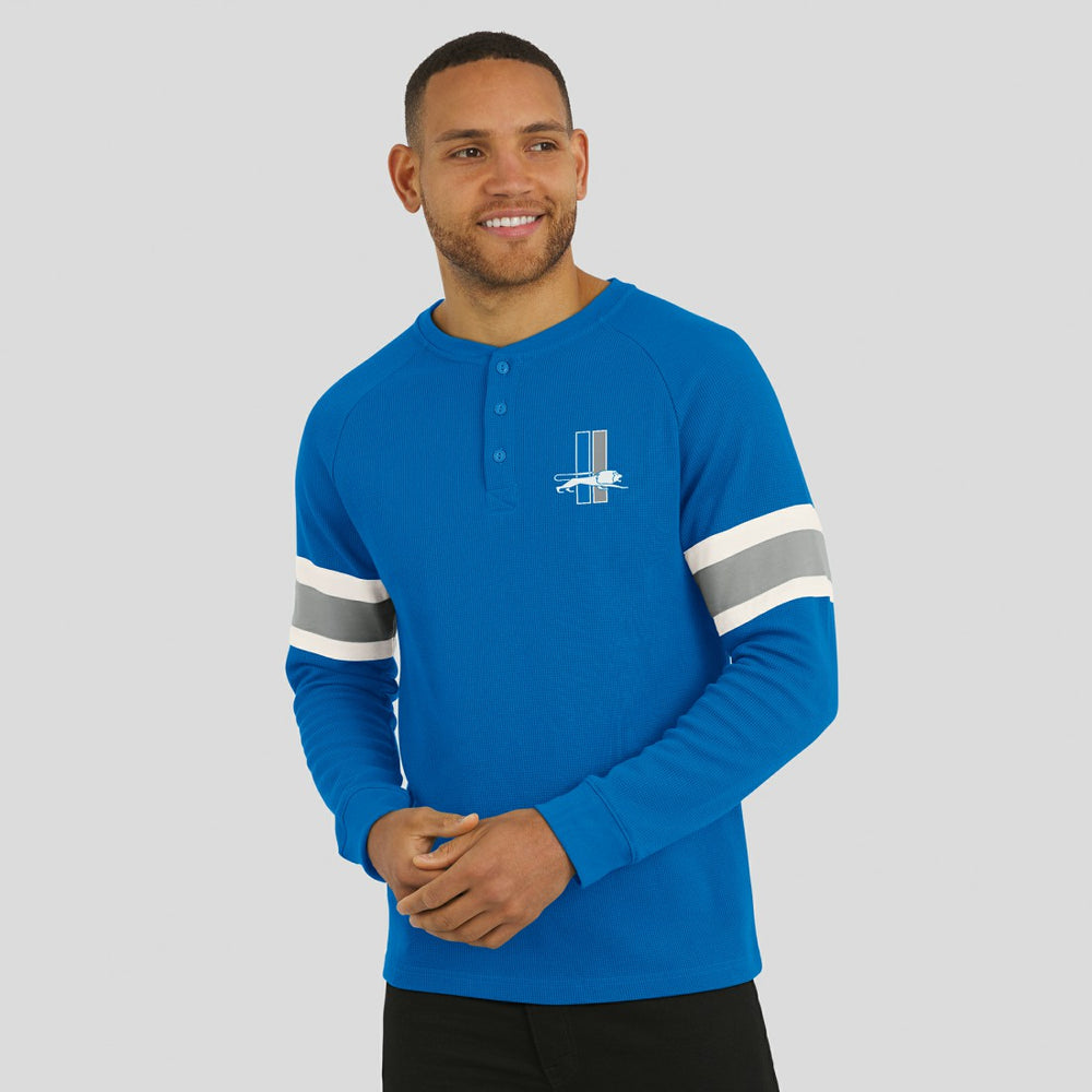 Fanatics Detroit Lions Darius Rucker Collection Waffle-Knit Raglan Long Sleeve Henley T-Shirt Blue
