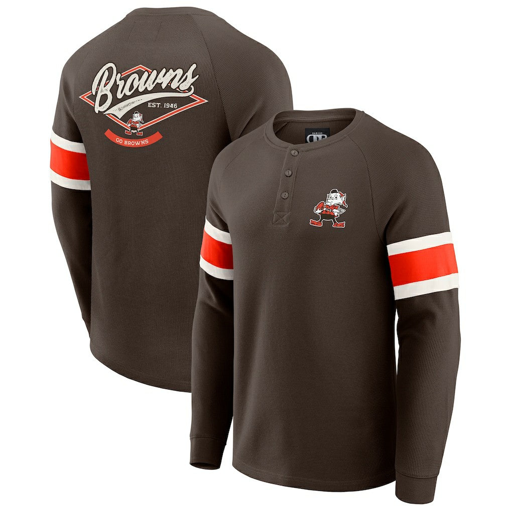 Fanatics Cleveland Browns Darius Rucker Collection Waffle-Knit Raglan Long Sleeve Henley T-Shirt Brown