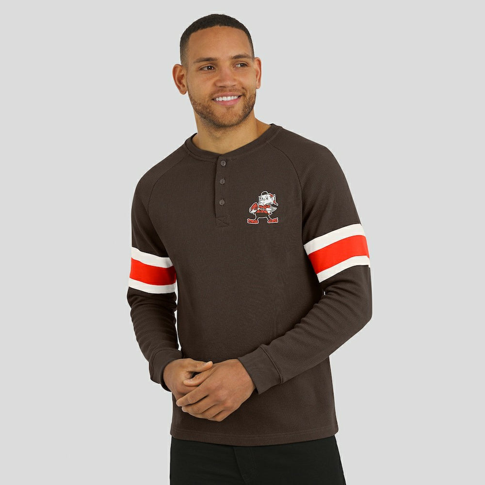 Fanatics Cleveland Browns Darius Rucker Collection Waffle-Knit Raglan Long Sleeve Henley T-Shirt Brown