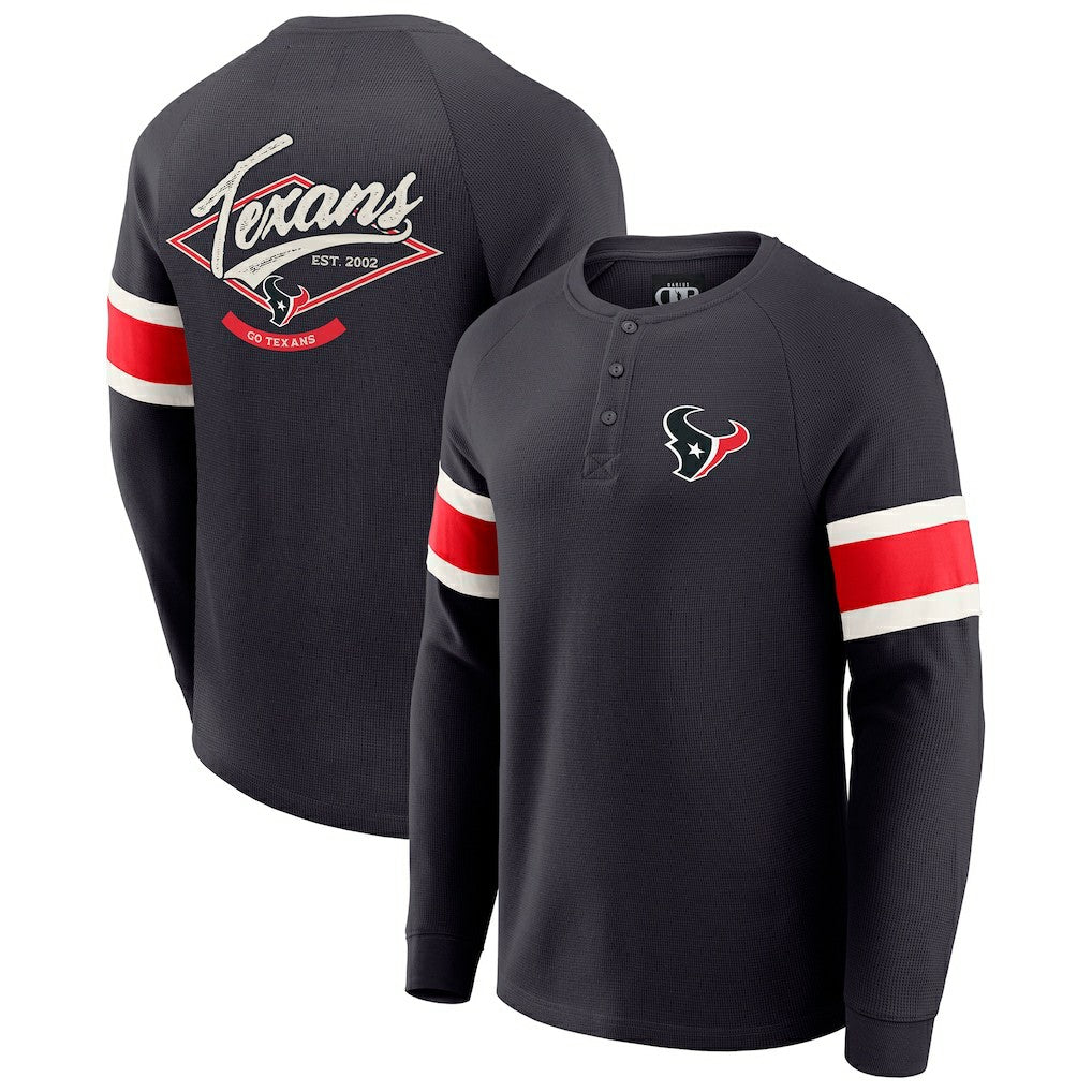 Fanatics Houston Texans Darius Rucker Collection Waffle-Knit Raglan Long Sleeve Henley T-Shirt Navy