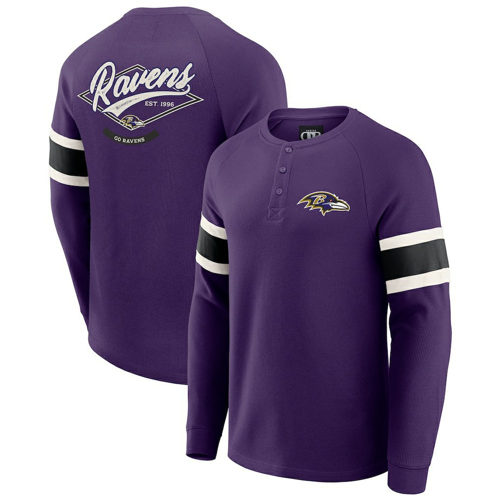 Fanatics Baltimore Ravens Darius Rucker Collection Waffle-Knit Raglan Long Sleeve Henley T-Shirt Purple