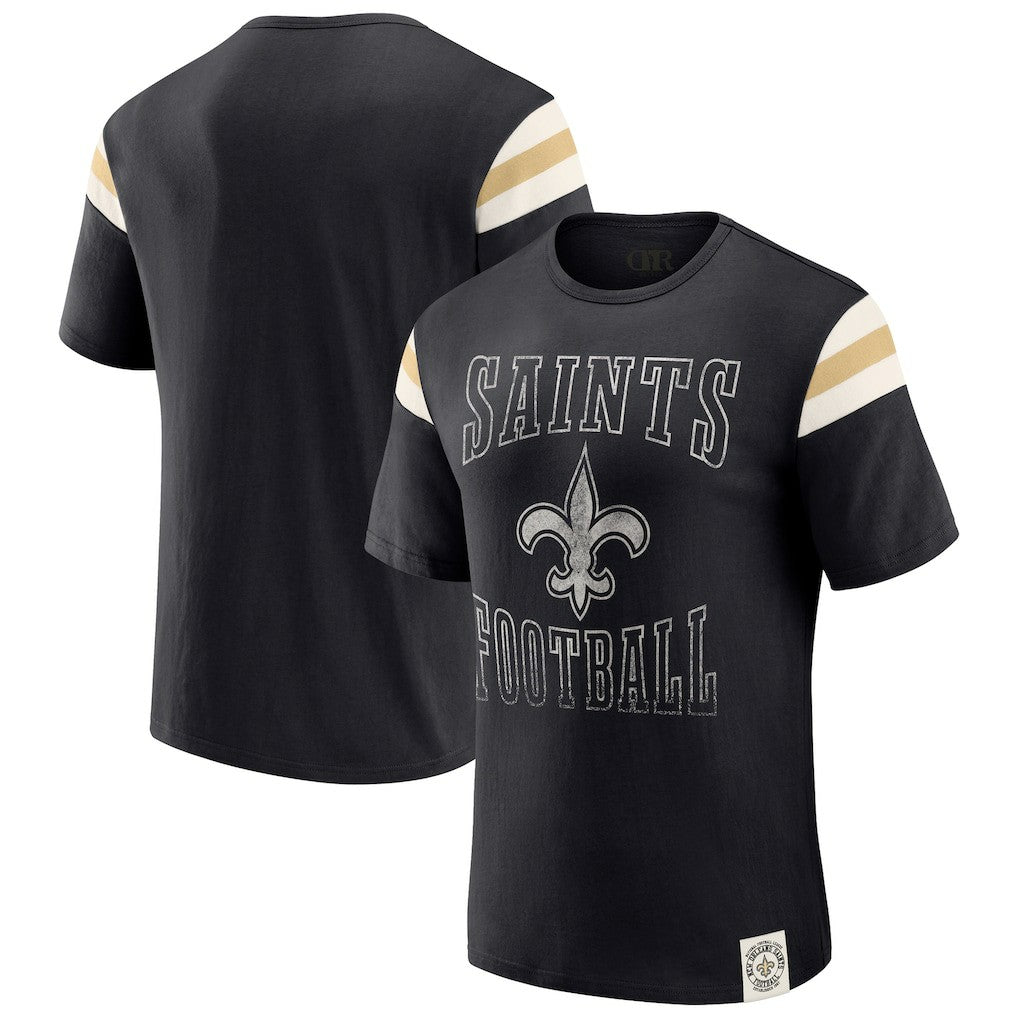 Fanatics New Orleans Saints Darius Rucker Collection Football Stripe Sleeve T-Shirt Black