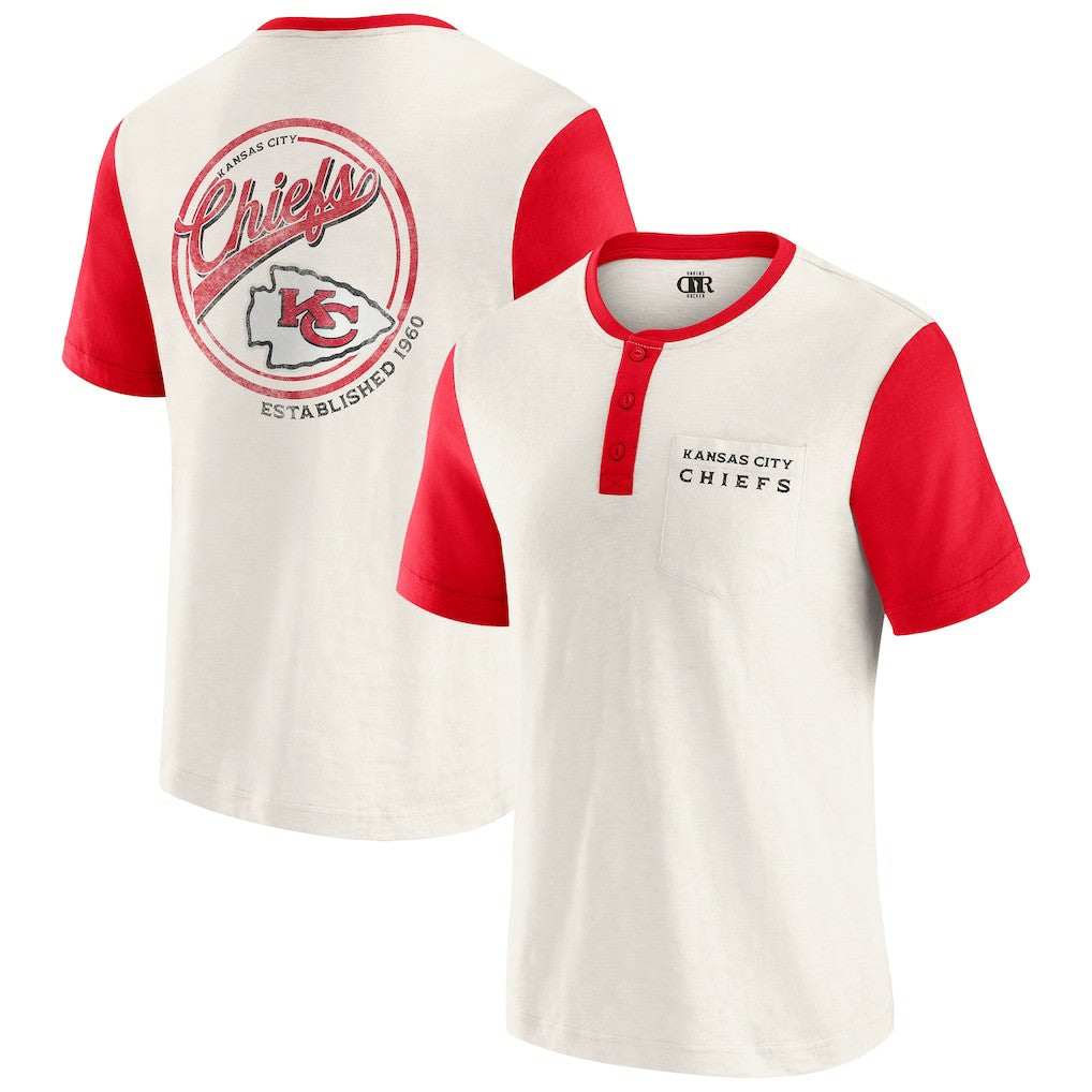 Fanatics Kansas City Chiefs Darius Rucker Collection Henley Colorblock Slub Pocket T-Shirt Cream