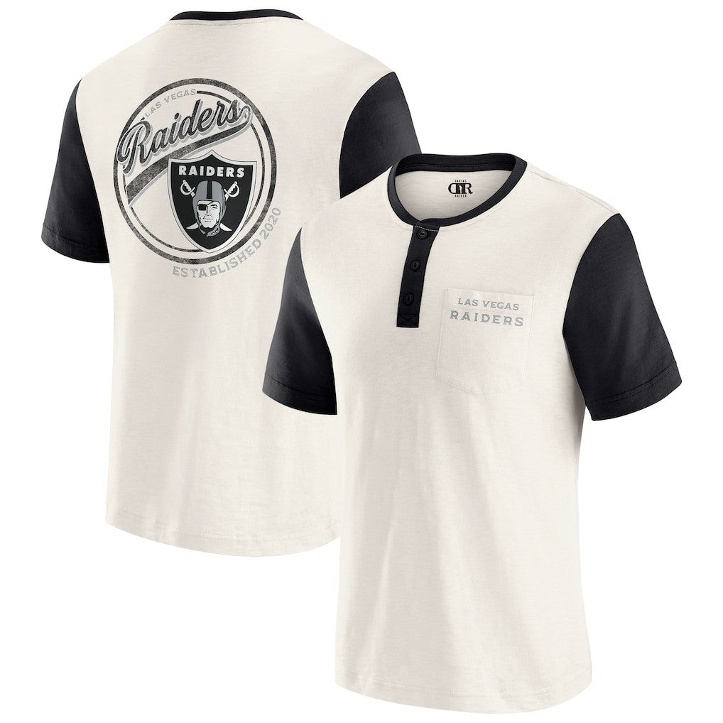 Fanatics Las Vegas Raiders Darius Rucker Collection Henley Colorblock Slub Pocket T-Shirt Cream