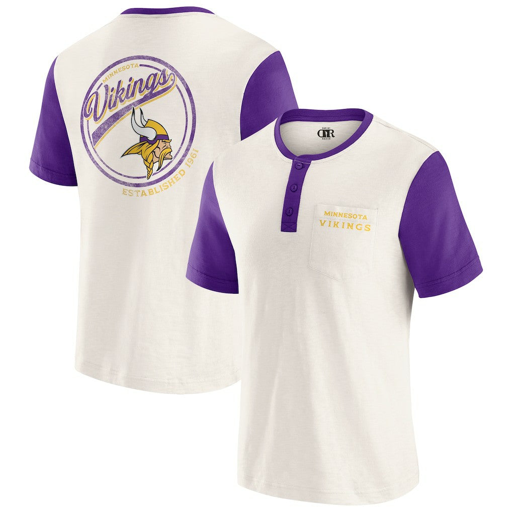 Fanatics Minnesota Vikings Darius Rucker Collection Henley Colorblock Slub Pocket T-Shirt Cream