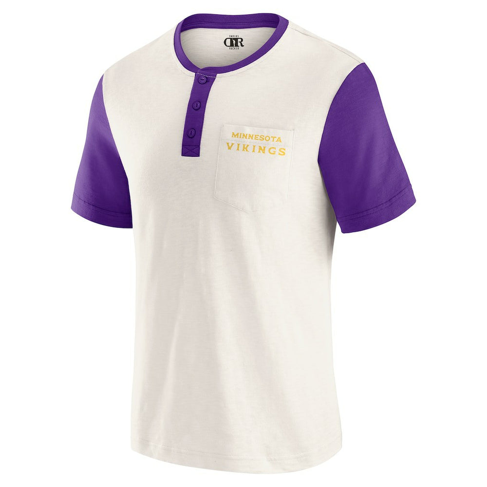 Fanatics Minnesota Vikings Darius Rucker Collection Henley Colorblock Slub Pocket T-Shirt Cream