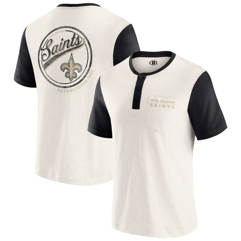 Fanatics New Orleans Saints Darius Rucker Collection Henley Colorblock Slub Pocket T-Shirt Cream