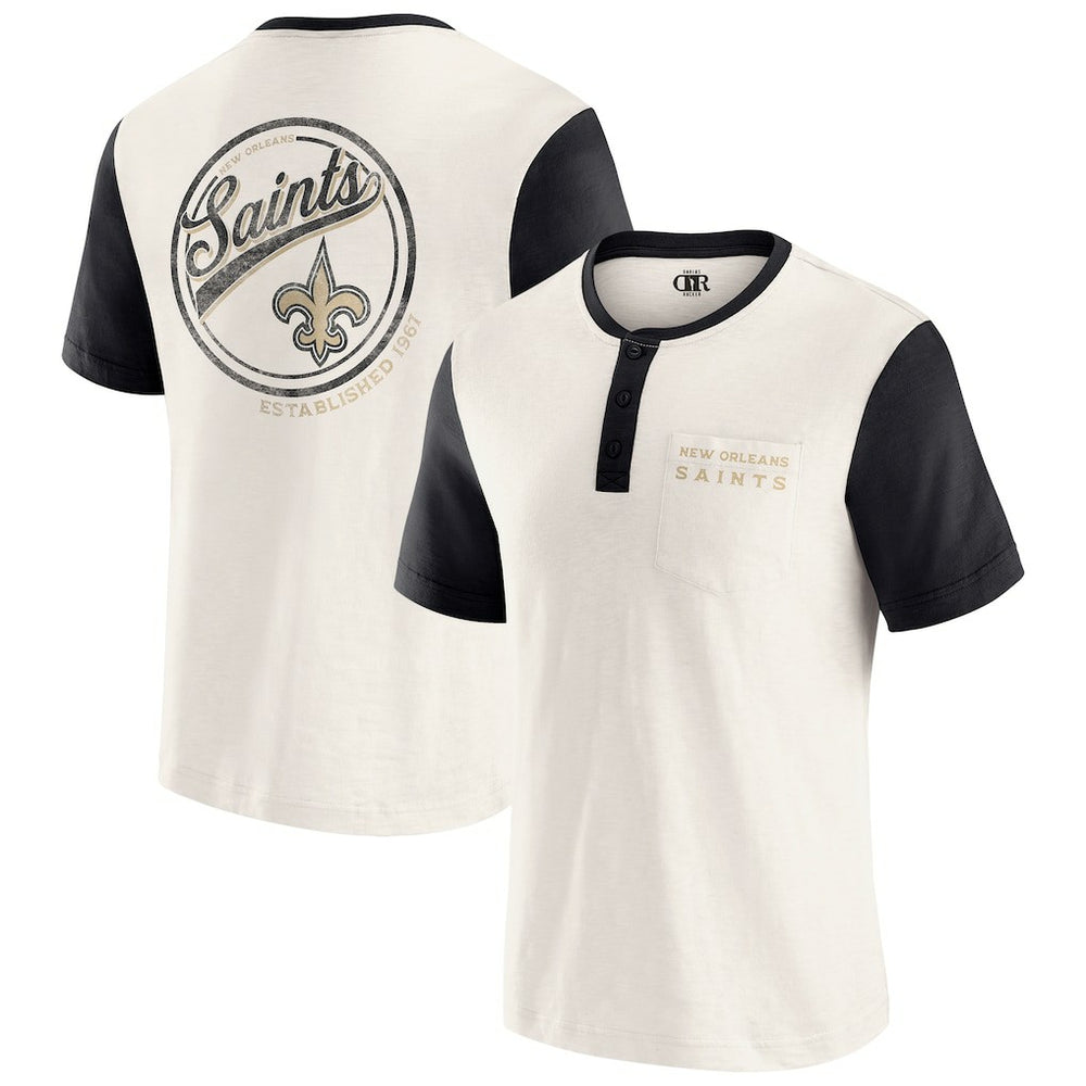 Fanatics New Orleans Saints Darius Rucker Collection Henley Colorblock Slub Pocket T-Shirt Cream