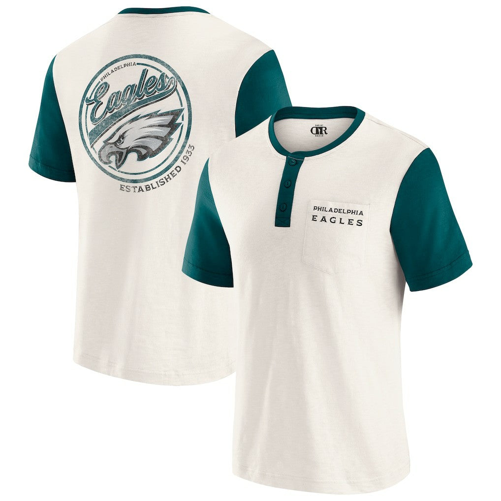 Fanatics Philadelphia Eagles Darius Rucker Collection Henley Colorblock Slub Pocket T-Shirt Cream