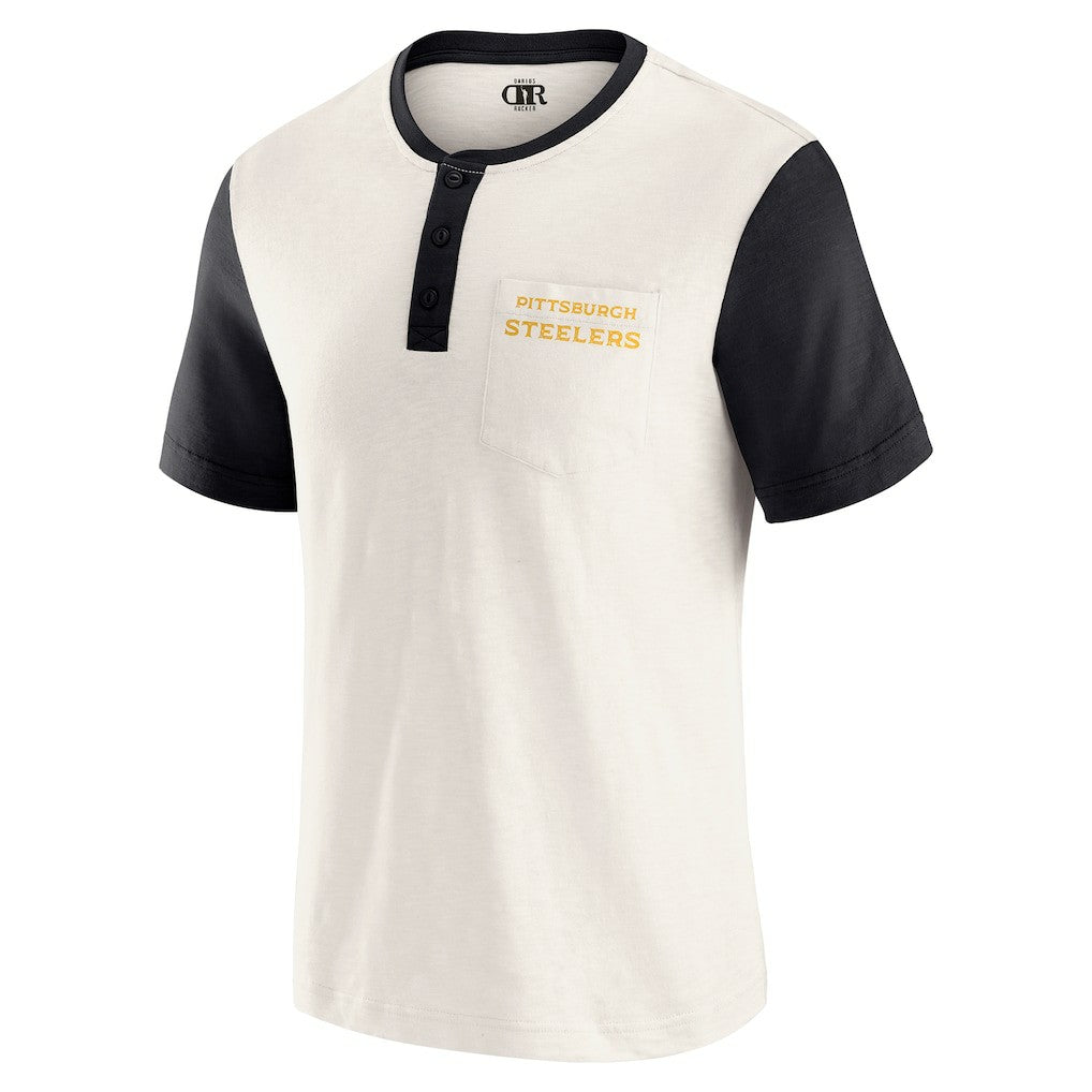 Fanatics Pittsburgh Steelers Darius Rucker Collection Henley Colorblock Slub Pocket T-Shirt Cream